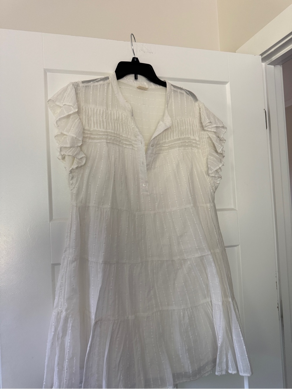 White Ruffled Short Sleeve Mini Dress
